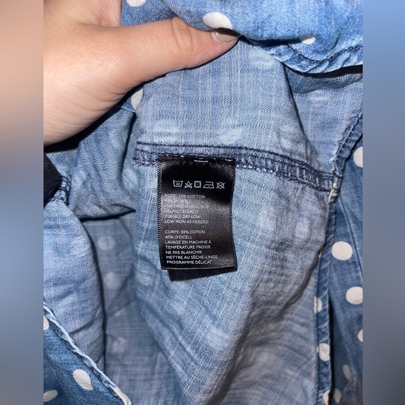 URBAN Outfitters BDG Women Button Up Top XS Blue Polka Dot Denim Long Sleeve - Picture 5 of 9
